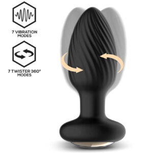 IY – Drago – Buttplug Vibratie, 360° Twister Beweging met Afstandsbediening – Zwart