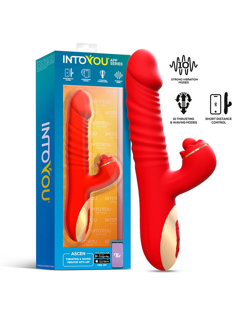 IY - Ascen - Rabbit Vibrator - Thrusting And Waving Vibrator met app - Rood - Afbeelding 2