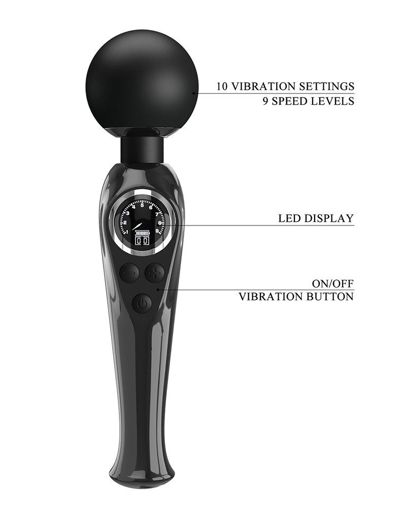 Pretty Love - Skyler - Wand Vibrator met Digitaal LED Display - Zwart - Afbeelding 7