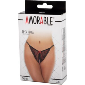 Amorable by Rimba – Open Tanga – One Size – Zwart / Rood