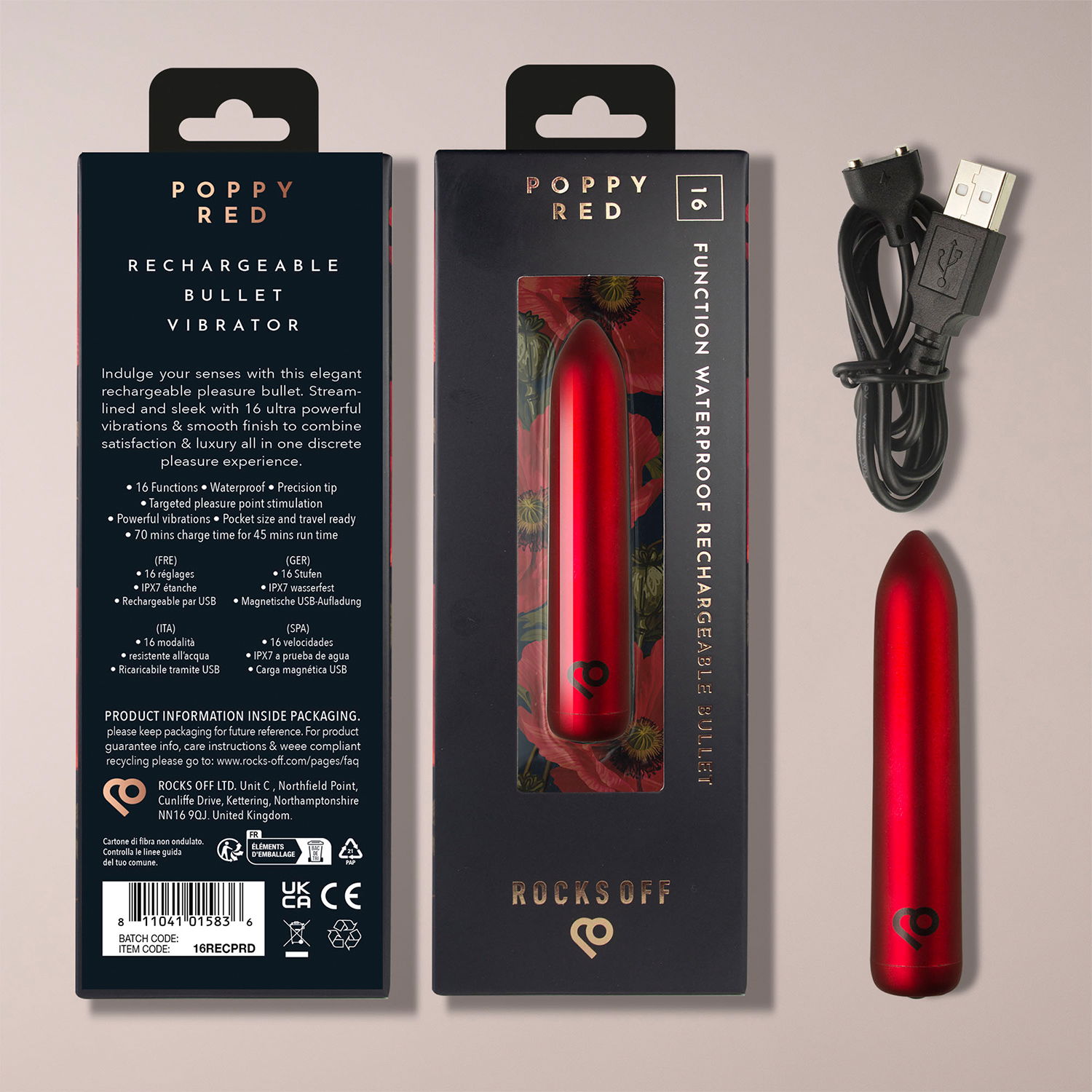 Rocks-Off - Oplaadbare Bulletvibrator - Klaproosrood - Afbeelding 12