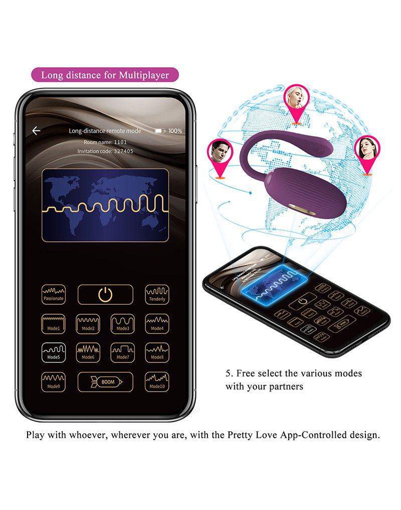 Pretty Love - Doreen - Draagbare Electric Shock Vibrator met Appbediening - Paars - Afbeelding 12