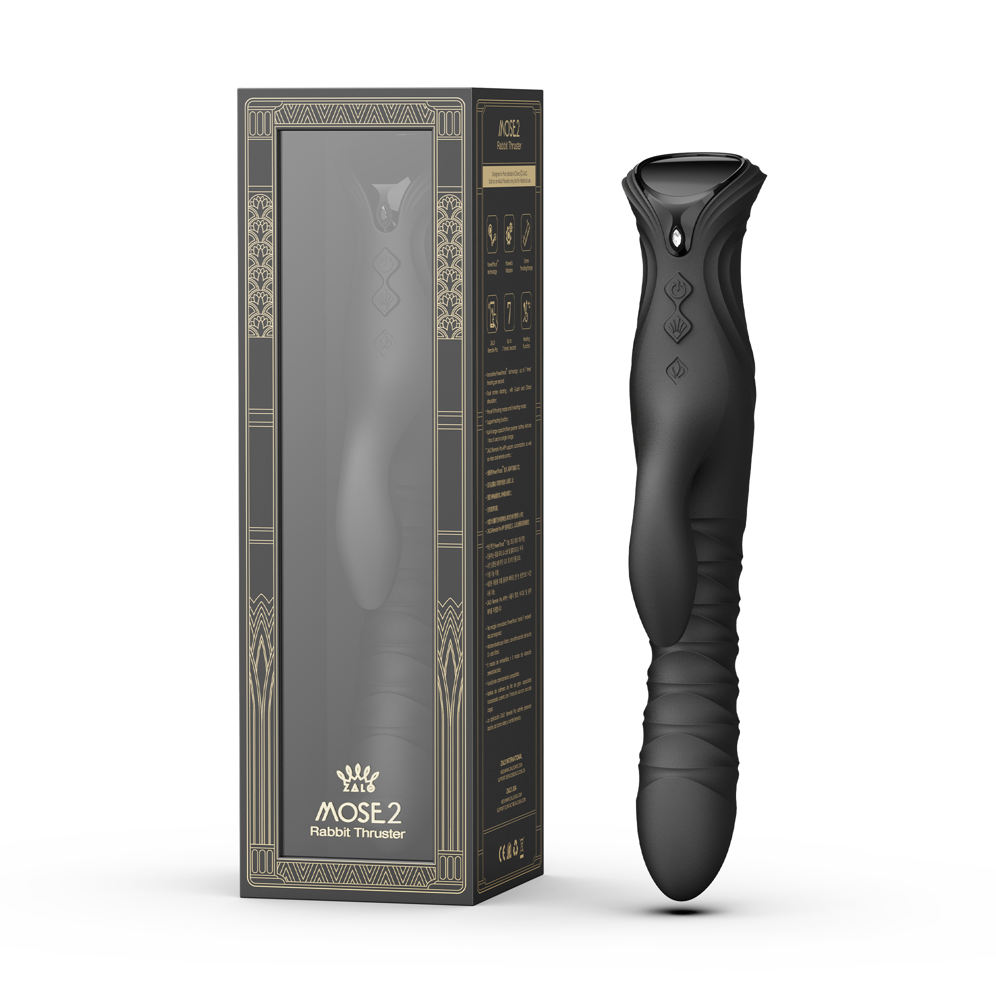 ZALO- Mose 2 - Rabbit Thrusting Vibrator - Zwart - Afbeelding 2