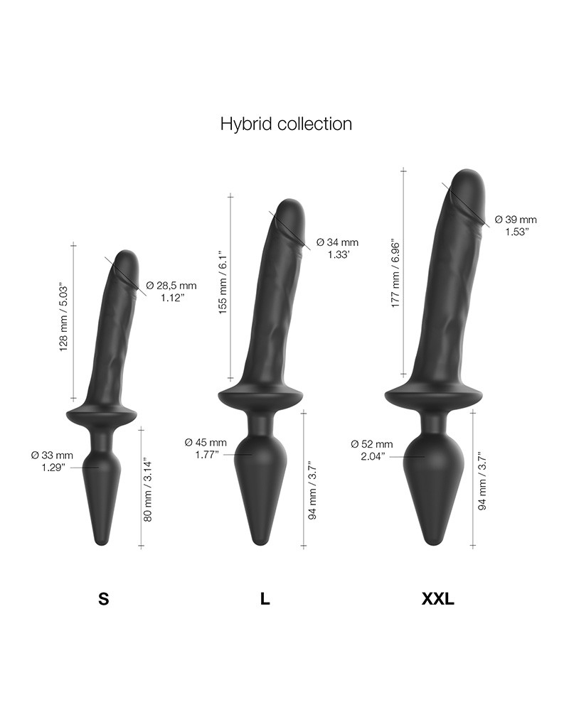 Strap-On-Me - Realistische Switch Plug-In - 2-in-1 Dildo & Butt Plug Maat S - Zwart - Afbeelding 2