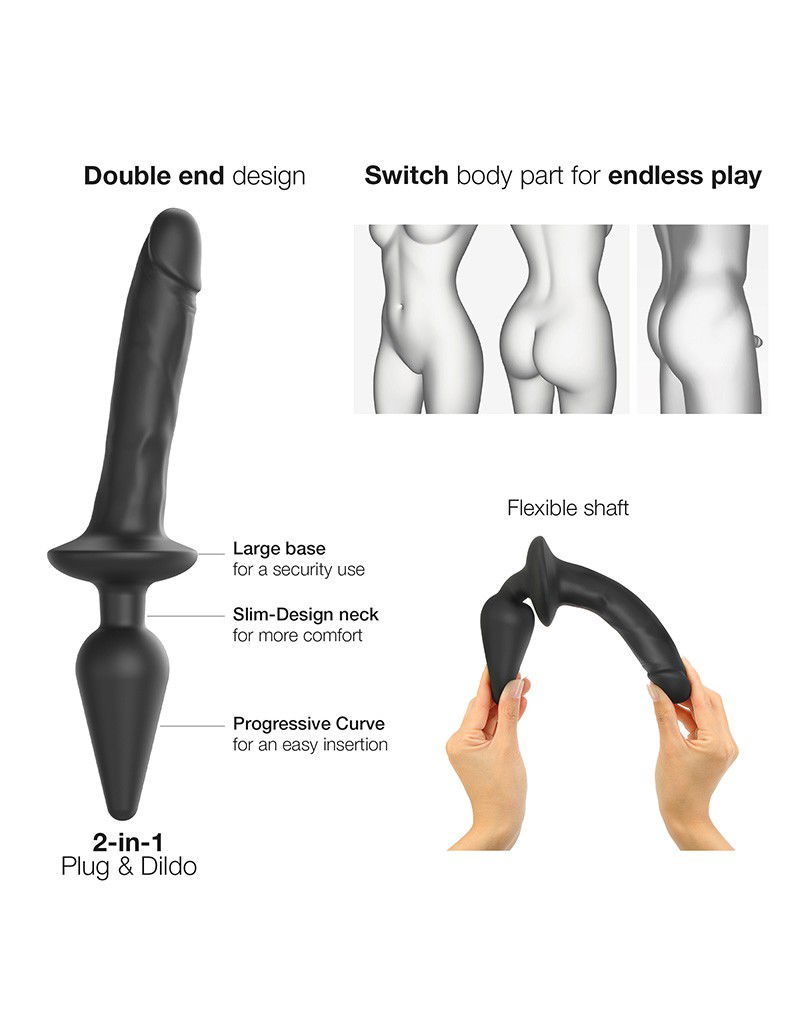 Strap-On-Me - Realistische Switch Plug-In - 2-in-1 Dildo & Butt Plug Maat S - Zwart - Afbeelding 3