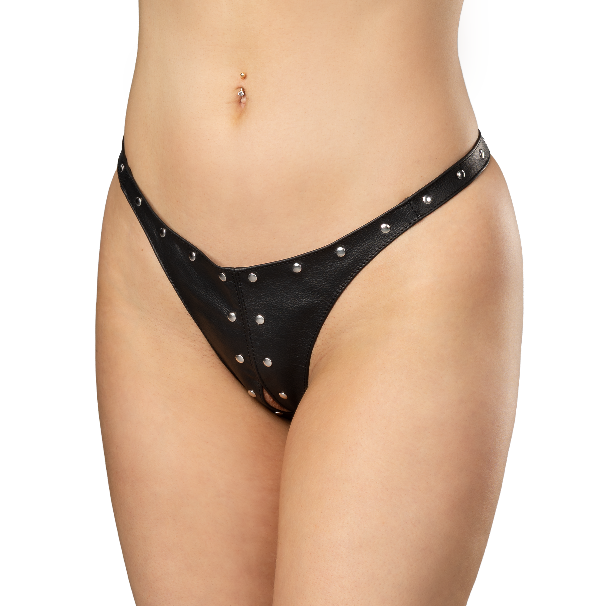 Open Lederen String met Decoratie - Zwart - Afbeelding 3