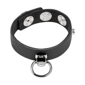 Lederen Cockring met Metalen O-Ring – Zwart & Zilver