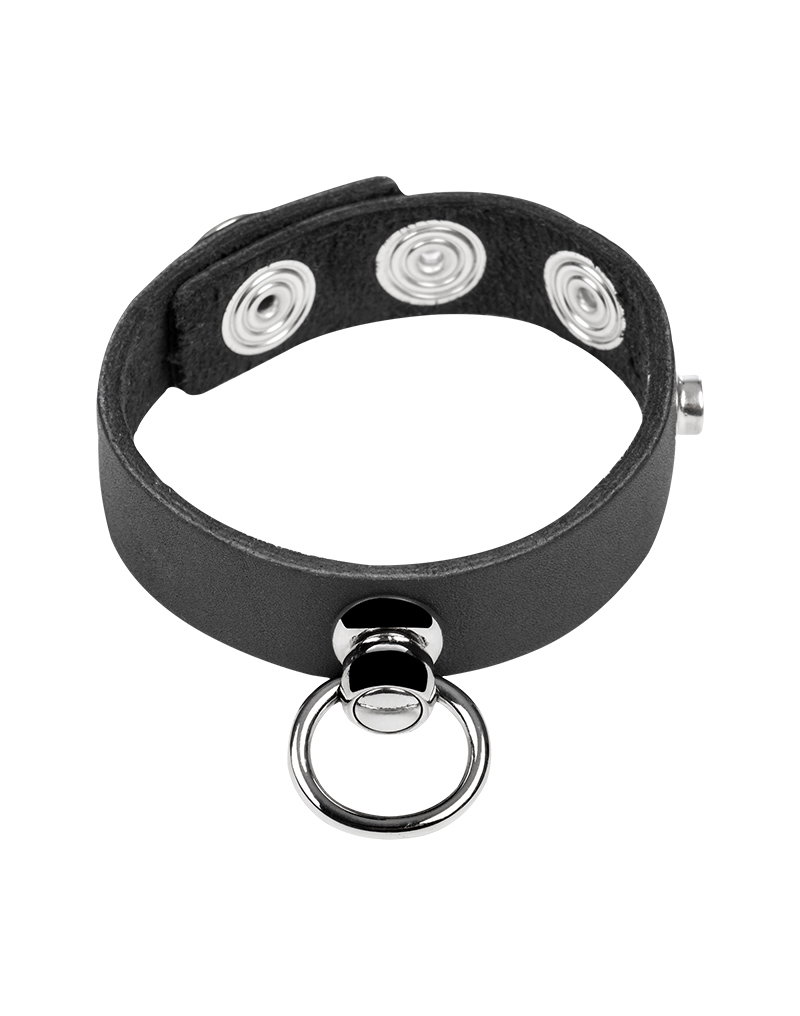 Lederen Cockring met Metalen O-Ring - Zwart & Zilver