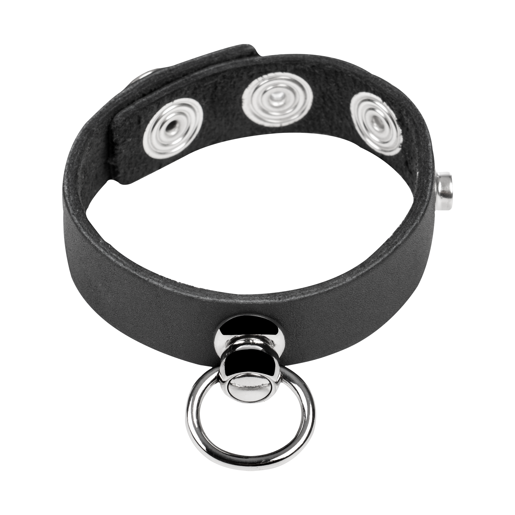 Lederen Cockring met Metalen O-Ring - Zwart & Zilver - Afbeelding 6