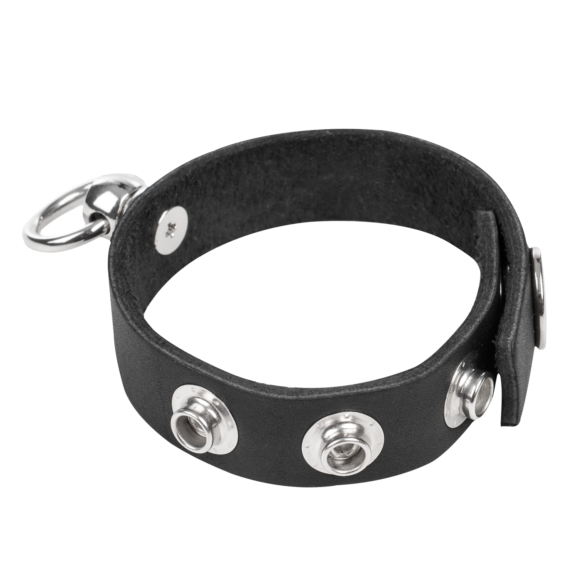 Lederen Cockring met Metalen O-Ring - Zwart & Zilver - Afbeelding 4