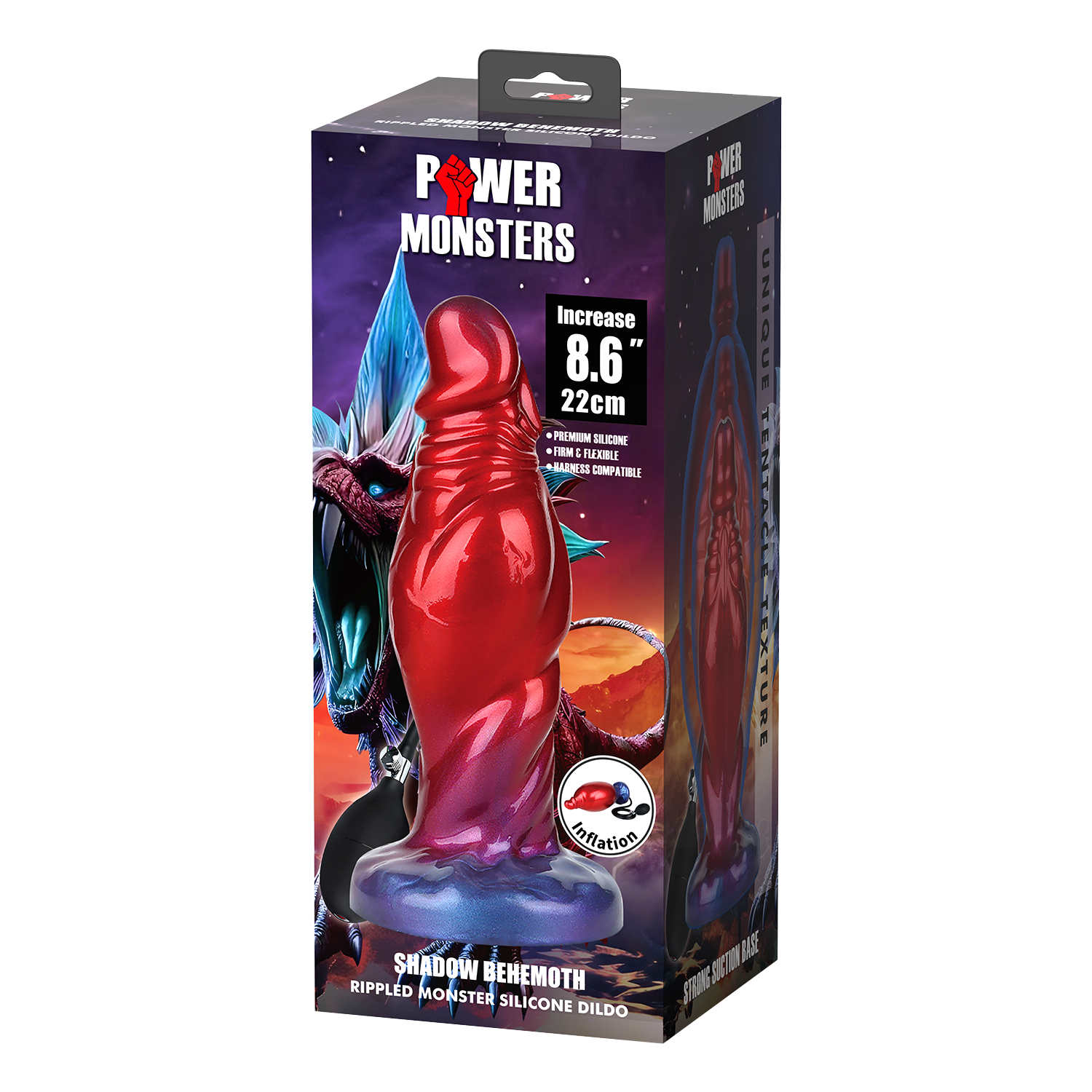 Power Monsters - Shadow Behemoth - Opblaasbare geribbelde monster dildo - 22 cm - Mix Color - Afbeelding 8