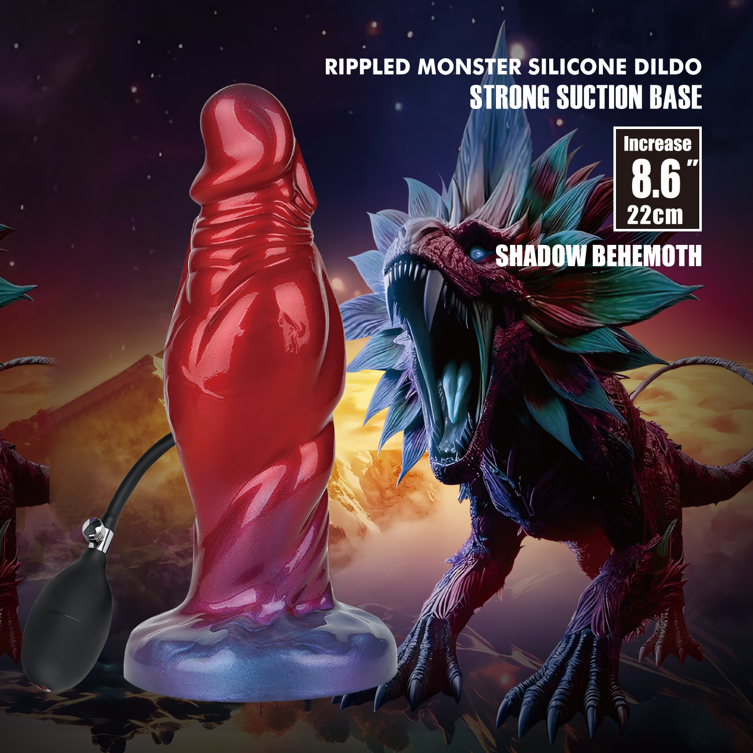 Power Monsters - Shadow Behemoth - Opblaasbare geribbelde monster dildo - 22 cm - Mix Color - Afbeelding 11