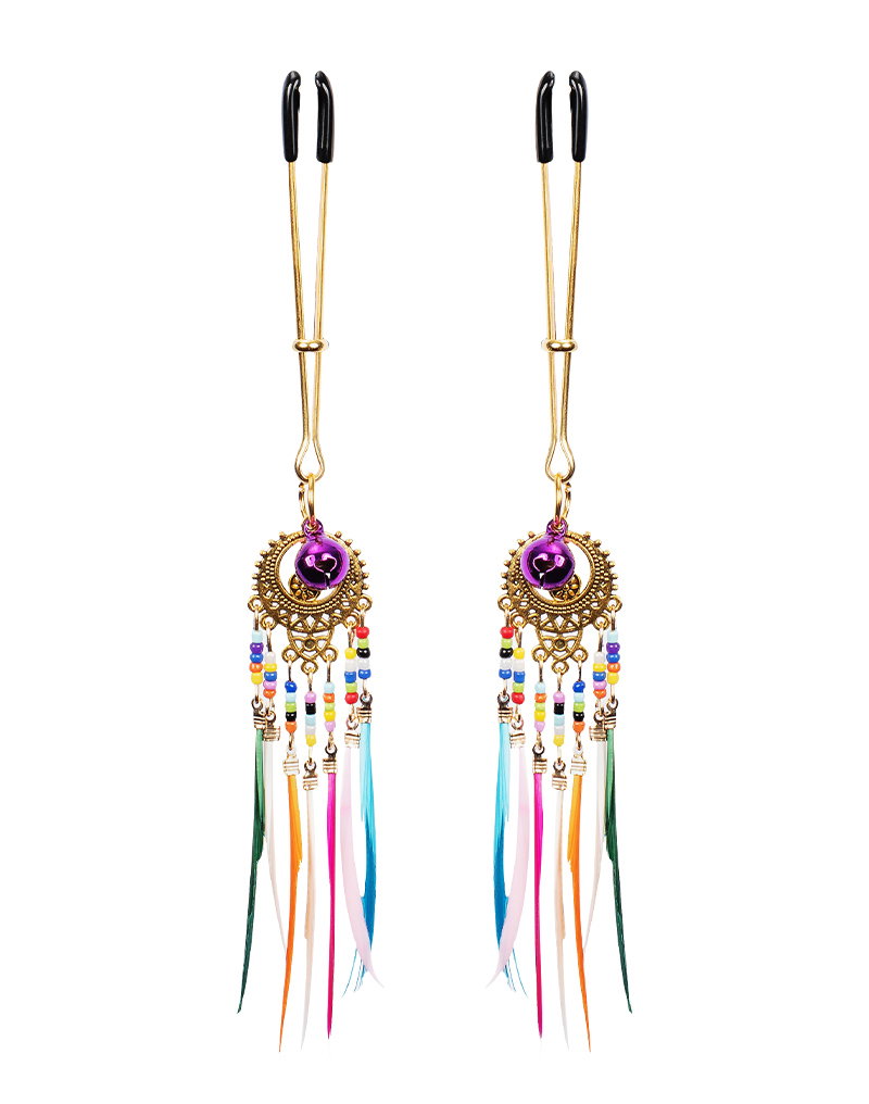 Rimba Bondage Play - Tepelklemmen met veren - Multicolor