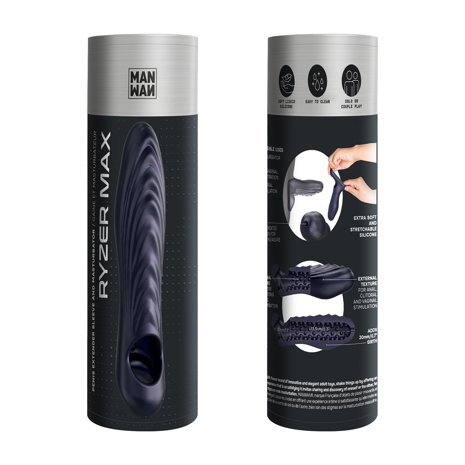 MANWAN - Ryzer Max - Penisverlenger en zachte masturbatie Sleeve - Black Plum - Afbeelding 2