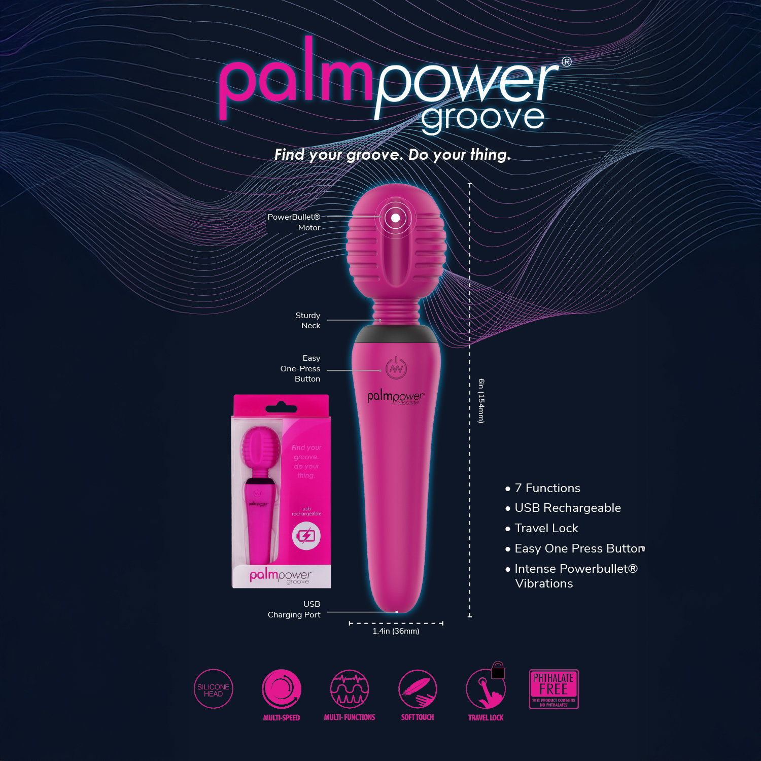 PalmPower - Groove - Mini Wand Massager - Roze - Afbeelding 8