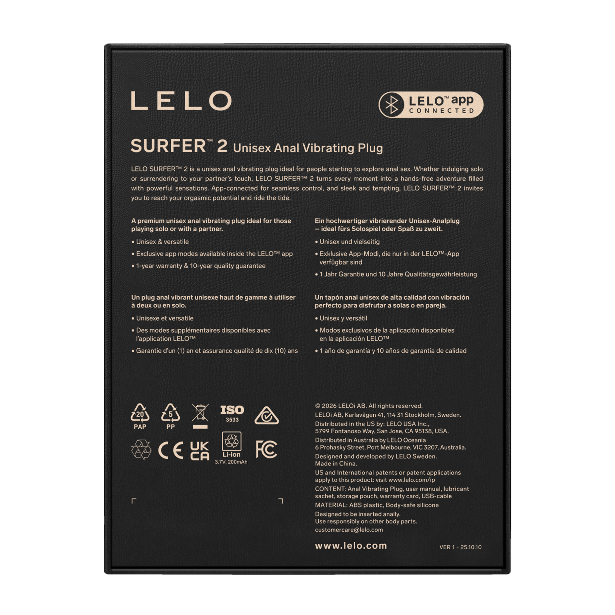 LELO Surfer 2 – Unisex vibrerende anale plug – Zwart - Afbeelding 5