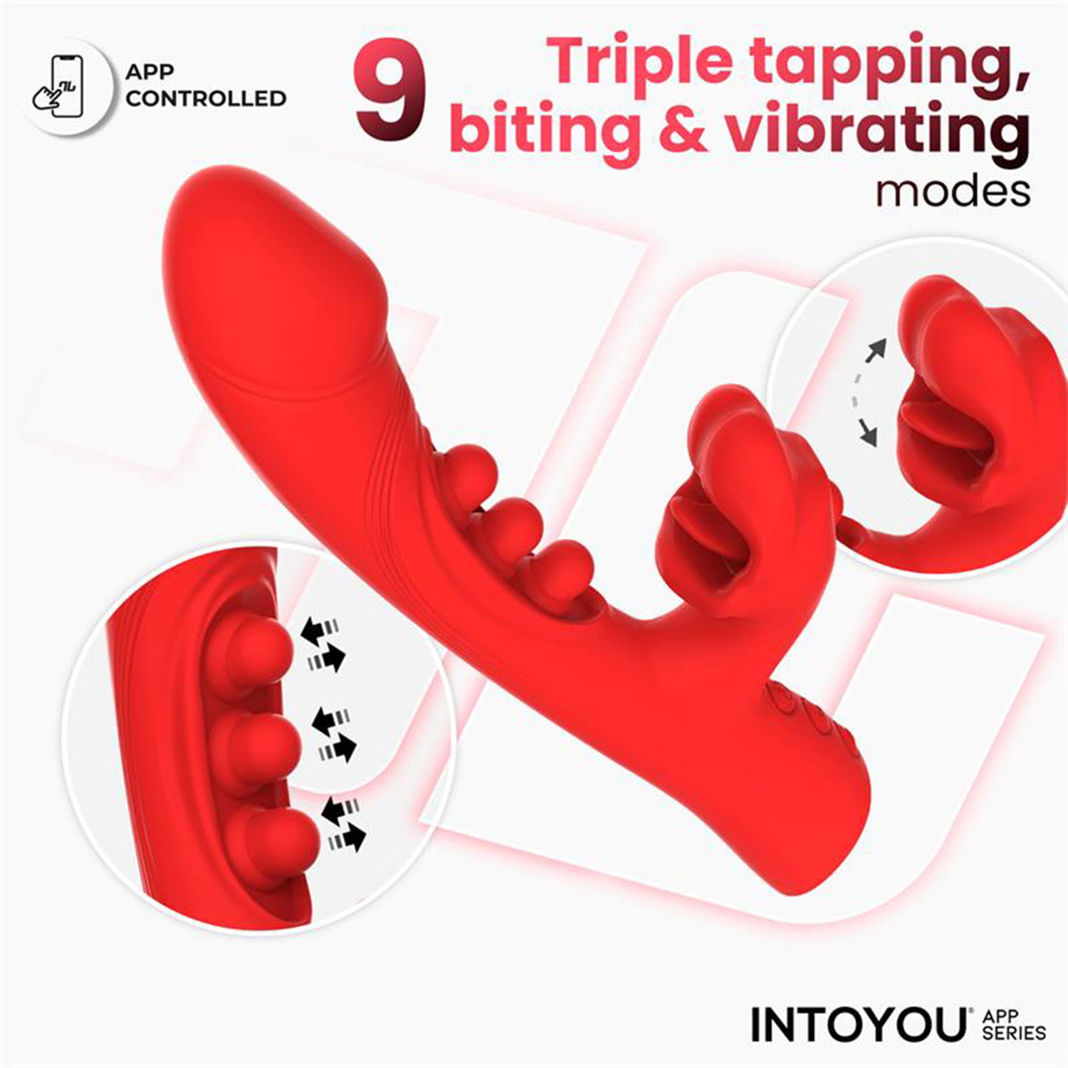 IY - Trixy - Triple Tapping mondvibrator met app-bediening - Rood - Afbeelding 4